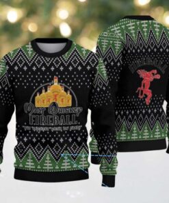 Black & Green Christmas Tree Pattern “Fireball Cinnamon Whisky Bottles” Ugly Holiday Sweater