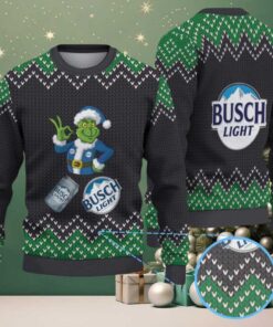 Black & Green Zigzag Knit “Busch Light Grinch Santa” Ugly Christmas Sweater