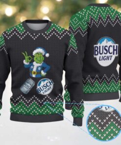Black & Green Zigzag Knit “Busch Light Grinch Santa” Ugly Christmas Sweater