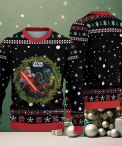 Black Red Snowflake Wreath Star Wars Ugly Christmas Sweater Black Red Snowflake Wreath Star Wars Ugly Christmas Sweater