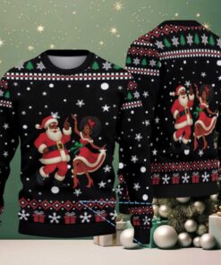 Black Red & White Dancing Black Santa & Mrs. Claus with Snowflake Gift Pattern – Vintage Ugly Christmas Sweater