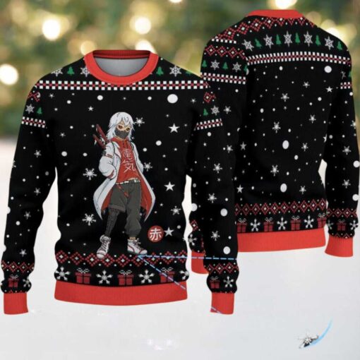 Black Red White Snowflake Gift Pattern Anime Ninja Ugly Christmas Sweater