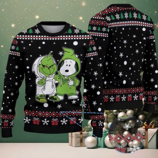 Black Red and Green Snowflake Grinch x Snoopy Tito’s Handmade Vodka Ugly Christmas Sweater