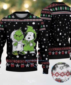 Black Red and Green Snowflake Grinch x Snoopy Tito’s Handmade Vodka Ugly Christmas Sweater