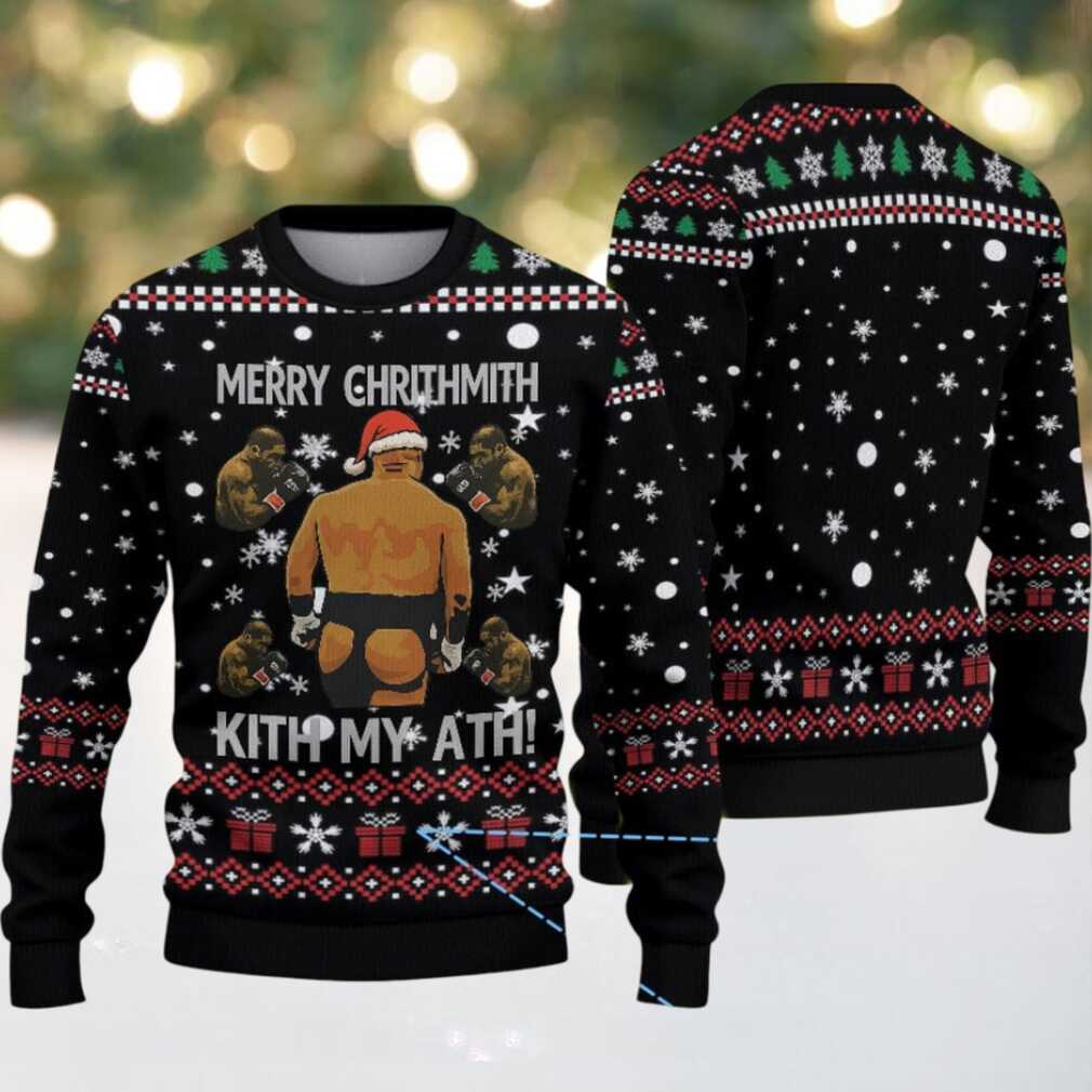 Black Snowflake & Gift Pattern Merry Chrithmith Kiss My Ath Mike Tyson Ugly Christmas Sweater Black Snowflake & Gift Pattern Merry Chrithmith Kiss My Ath Mike Tyson Ugly Christmas Sweater