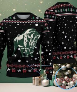 Black Ugly Christmas Sweater with Red and White Snowflake Pattern Featuring Chivas Buffalo