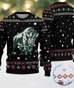 Black Ugly Christmas Sweater with Red and White Snowflake Pattern Featuring Chivas Buffalo