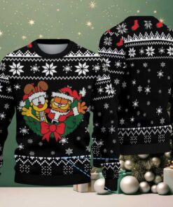 Black Ugly Christmas Sweater with White Snowflake Pattern Featuring Chivas Themed Festive Cartoon