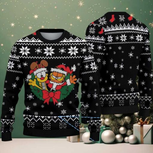 Black Ugly Christmas Sweater with White Snowflake Pattern Featuring Chivas Themed Festive Cartoon