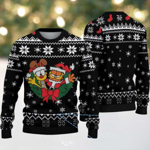 Black Ugly Christmas Sweater with White Snowflake Pattern Featuring Chivas Themed Festive Cartoon