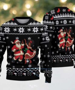 Black & White Dancing Black Santa & Mrs. Claus with Snowflake and Gift Pattern – Vintage Ugly Christmas Sweater