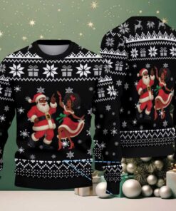Black & White Dancing Black Santa and Mrs. Claus with Snowflake Gift Knit Pattern – Vintage Ugly Christmas Sweater