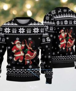 Black & White Dancing Black Santa and Mrs. Claus with Snowflake Gift Knit Pattern – Vintage Ugly Christmas Sweater