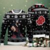 Navy Blue Ugly Christmas Sweater with Red and White Snowflake Pattern Featuring Chivas Skull Design