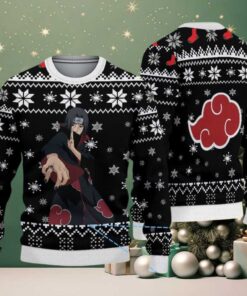 Black White Snowflake Pattern Akatsuki Itachi Naruto Ugly Christmas Sweater