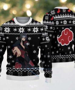 Black White Snowflake Pattern Akatsuki Itachi Naruto Ugly Christmas Sweater