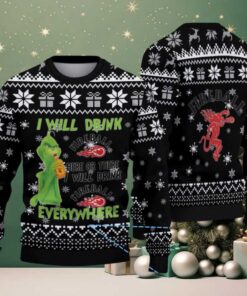 Black & White Snowflake Pattern “Fireball Cinnamon Whisky & Grinch” Ugly Christmas Sweater