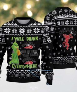 Black & White Snowflake Pattern “Fireball Cinnamon Whisky & Grinch” Ugly Christmas Sweater