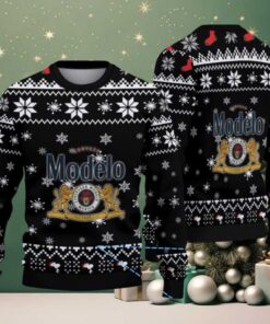 Black & White Snowflake Pattern “Modelo Beer Logo Edition” Ugly Christmas Sweater