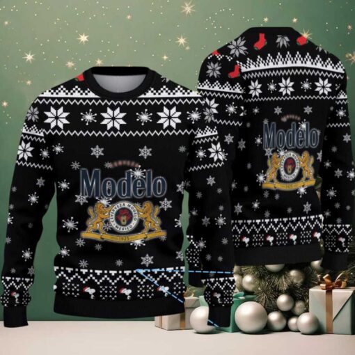 Black & White Snowflake Pattern “Modelo Beer Logo Edition” Ugly Christmas Sweater