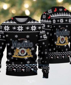 Black & White Snowflake Pattern “Modelo Beer Logo Edition” Ugly Christmas Sweater