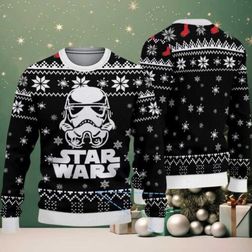 Black White Snowflake Pattern Stormtrooper Star Wars Ugly Christmas Sweater