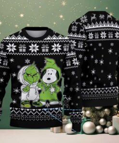Black White Snowflake and Gift Pattern Grinch x Snoopy Tito’s Handmade Vodka Ugly Christmas Sweater