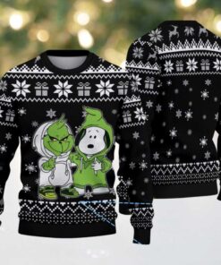 Black White Snowflake and Gift Pattern Grinch x Snoopy Tito’s Handmade Vodka Ugly Christmas Sweater