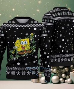Black & White SpongeBob Tangled in Christmas Lights Snowflake Gift Pattern – Vintage Ugly Christmas Sweater Black & White SpongeBob Tangled in Christmas Lights Snowflake Gift Pattern – Vintage Ugly Christmas Sweater
