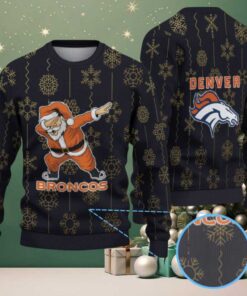 Black and Gold Denver Broncos Dabbing Santa Snowflake Pattern Vintage Ugly Christmas Sweater