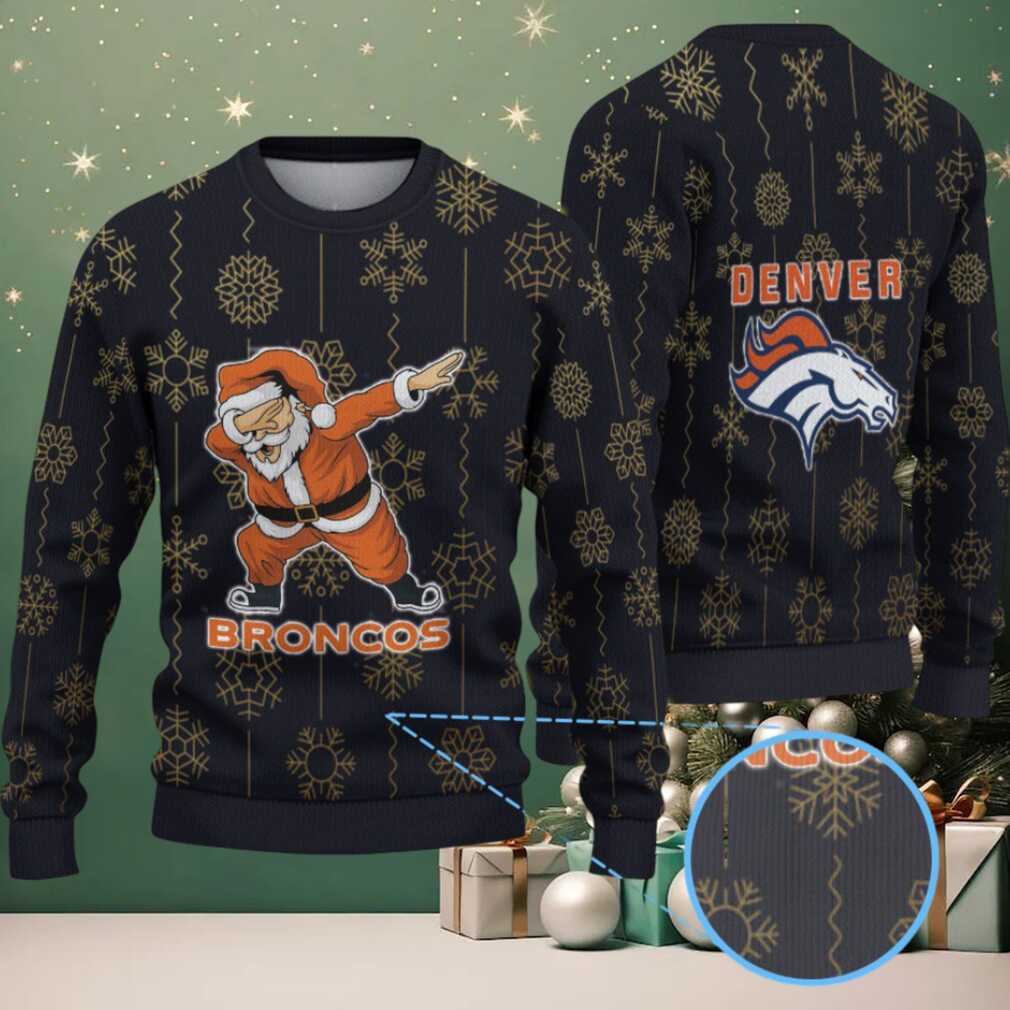 Black and Gold Denver Broncos Dabbing Santa Snowflake Pattern Vintage Ugly Christmas Sweater Black and Gold Denver Broncos Dabbing Santa Snowflake Pattern Vintage Ugly Christmas Sweater