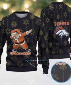 Black and Gold Denver Broncos Dabbing Santa Snowflake Pattern Vintage Ugly Christmas Sweater