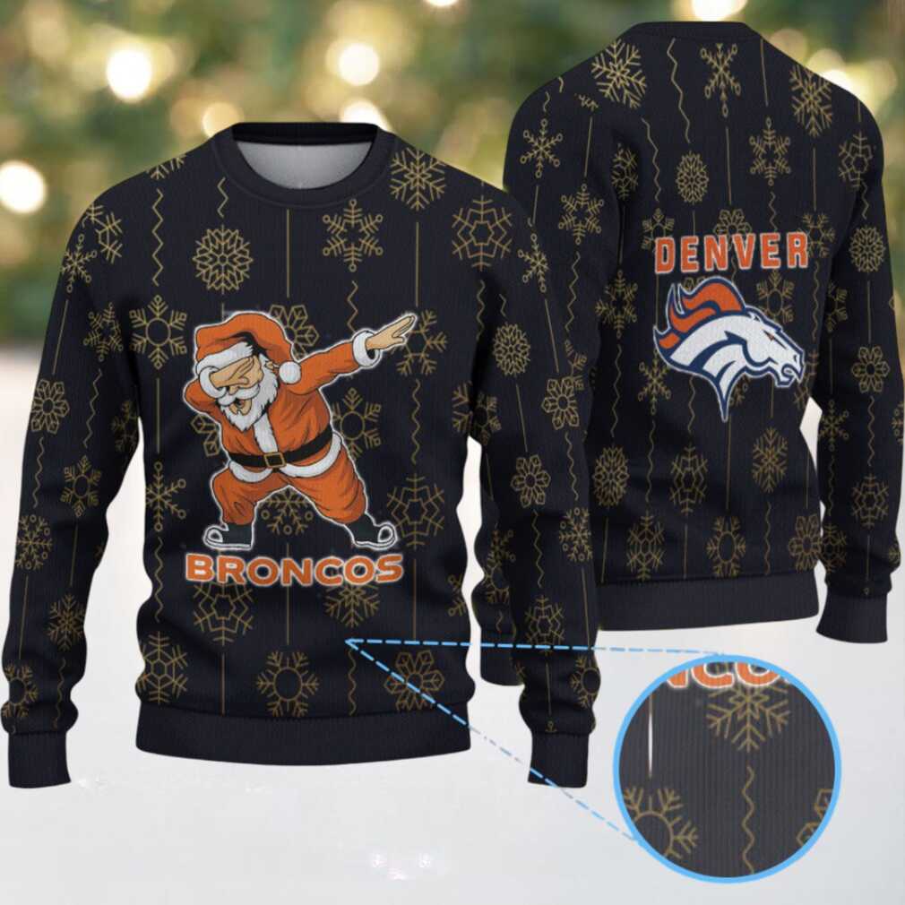 Black and Gold Denver Broncos Dabbing Santa Snowflake Pattern Vintage Ugly Christmas Sweater Black and Gold Denver Broncos Dabbing Santa Snowflake Pattern Vintage Ugly Christmas Sweater