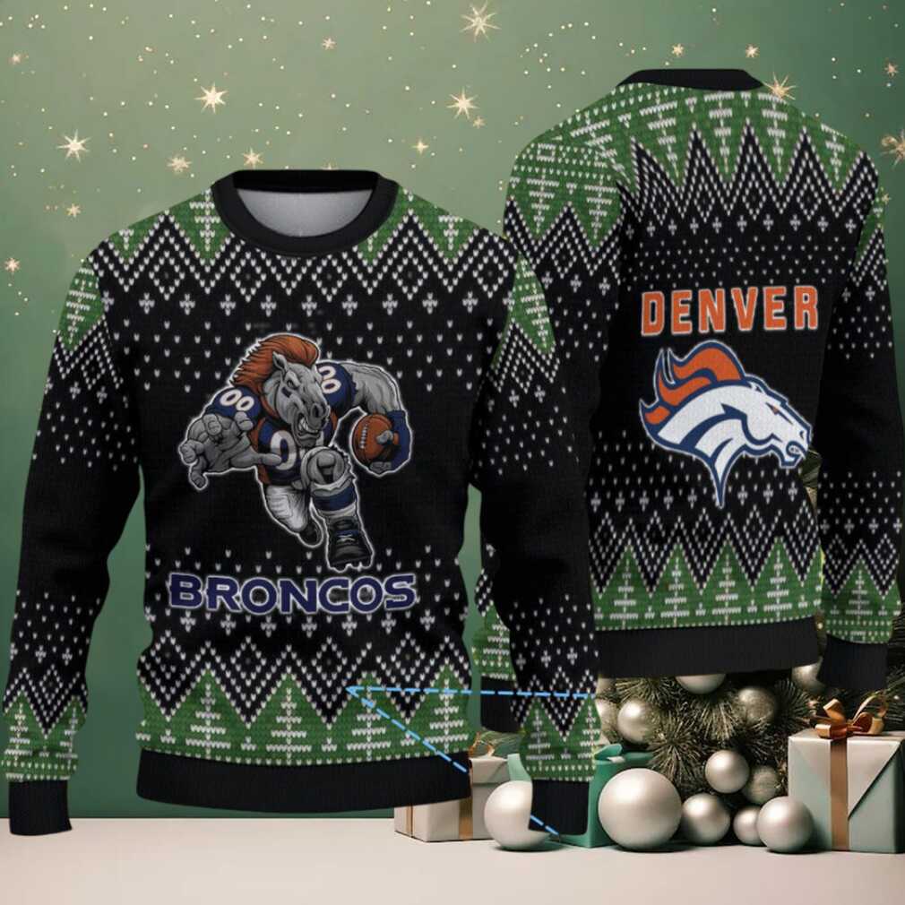Black and Green Denver Broncos Christmas Tree Pattern Vintage Ugly Christmas Sweater – Mascot Football Design Black and Green Denver Broncos Christmas Tree Pattern Vintage Ugly Christmas Sweater – Mascot Football Design