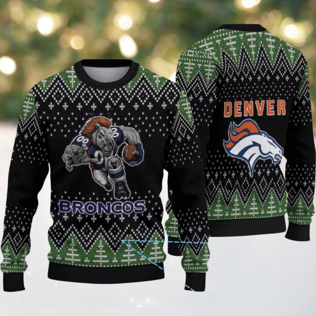 Black and Green Denver Broncos Christmas Tree Pattern Vintage Ugly Christmas Sweater – Mascot Football Design Black and Green Denver Broncos Christmas Tree Pattern Vintage Ugly Christmas Sweater – Mascot Football Design