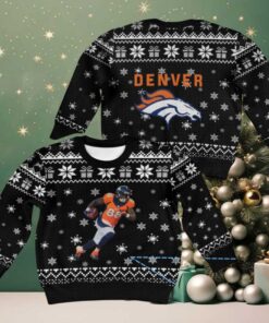 Black and White Denver Broncos Snowflake Gift Pattern Vintage Ugly Christmas Sweater – Orange Jersey Edition