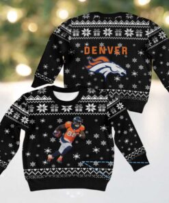 Black and White Denver Broncos Snowflake Gift Pattern Vintage Ugly Christmas Sweater – Orange Jersey Edition