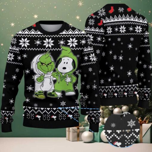 Black and White Snowflake Pattern Grinch x Snoopy Tito’s Handmade Vodka Ugly Christmas Sweater