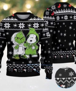 Black and White Snowflake Pattern Grinch x Snoopy Tito’s Handmade Vodka Ugly Christmas Sweater