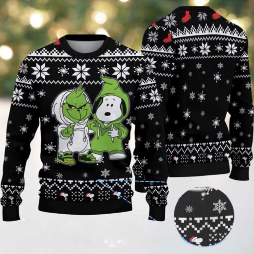 Black and White Snowflake Pattern Grinch x Snoopy Tito’s Handmade Vodka Ugly Christmas Sweater