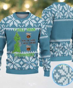 Blue White Knitted Pattern “I Will Drink Tito’s Everywhere” Ugly Christmas Sweater Featuring Tito’s Handmade Vodka