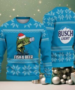 Blue & White Snowflake Pattern “Busch Light Fish & Beer” Ugly Christmas Sweater