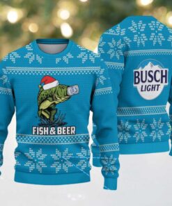 Blue & White Snowflake Pattern “Busch Light Fish & Beer” Ugly Christmas Sweater