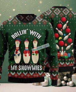 Bowling Rollin With My Snowmies Ugly Christmas Sweater Naughty