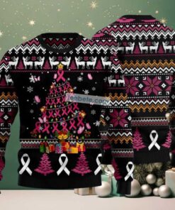Breast Cancer Awareness Xmas Tree Ugly Christmas Sweater Black Most