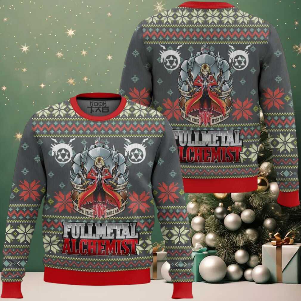 Brotherhood Fullmetal Alchemis Ugly Christmas Sweater, hoodie, sweater, long sleeve and tank top Brotherhood Fullmetal Alchemist Ugly Christmas Sweater front design