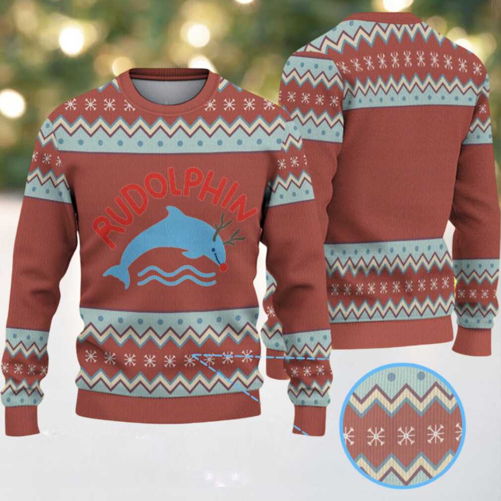 Brown, Aqua, and Red Zigzag Pattern “Rudolphin Miami Dolphins” Ugly Christmas Sweater Brown, Aqua, and Red Zigzag Pattern “Rudolphin Miami Dolphins” Ugly Christmas Sweater