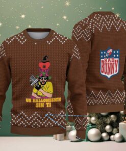 Brown Chevron Knit “Bad Bunny Un Halloween Sin Ti” Ugly Christmas Sweater