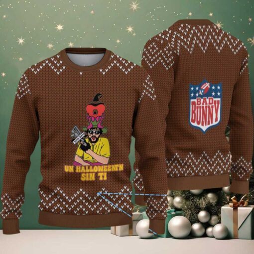 Brown Chevron Knit “Bad Bunny Un Halloween Sin Ti” Ugly Christmas Sweater