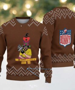 Brown Chevron Knit “Bad Bunny Un Halloween Sin Ti” Ugly Christmas Sweater